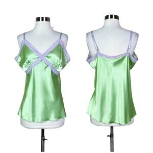 NEW Vintage | Y2K Deadstock EK Designs Lime Green Lavender Satin Cami Tank Top L